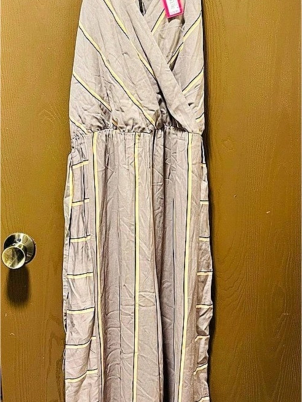 Xhiliration (Target) Striped Wide Leg Jumpsuit in Gray & Yellow Size Medium NWT